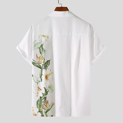 Herrenhemd Kurzarm Blumenmuster Baumwolle Sommer Hemd für lässige Outfits-2