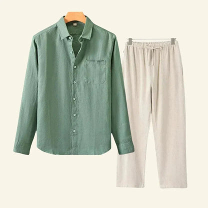 Herren Set Bluse und Hose Leinen Vielseitig für Jede Jahreszeit-2