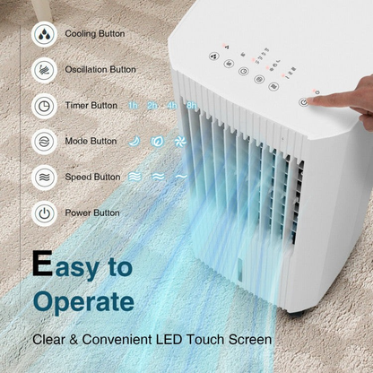 3-Modi Verdunstungskühler – Kompakter Luftventilator mit Kühl-, Ventilations- & Befeuchtungsfunktion