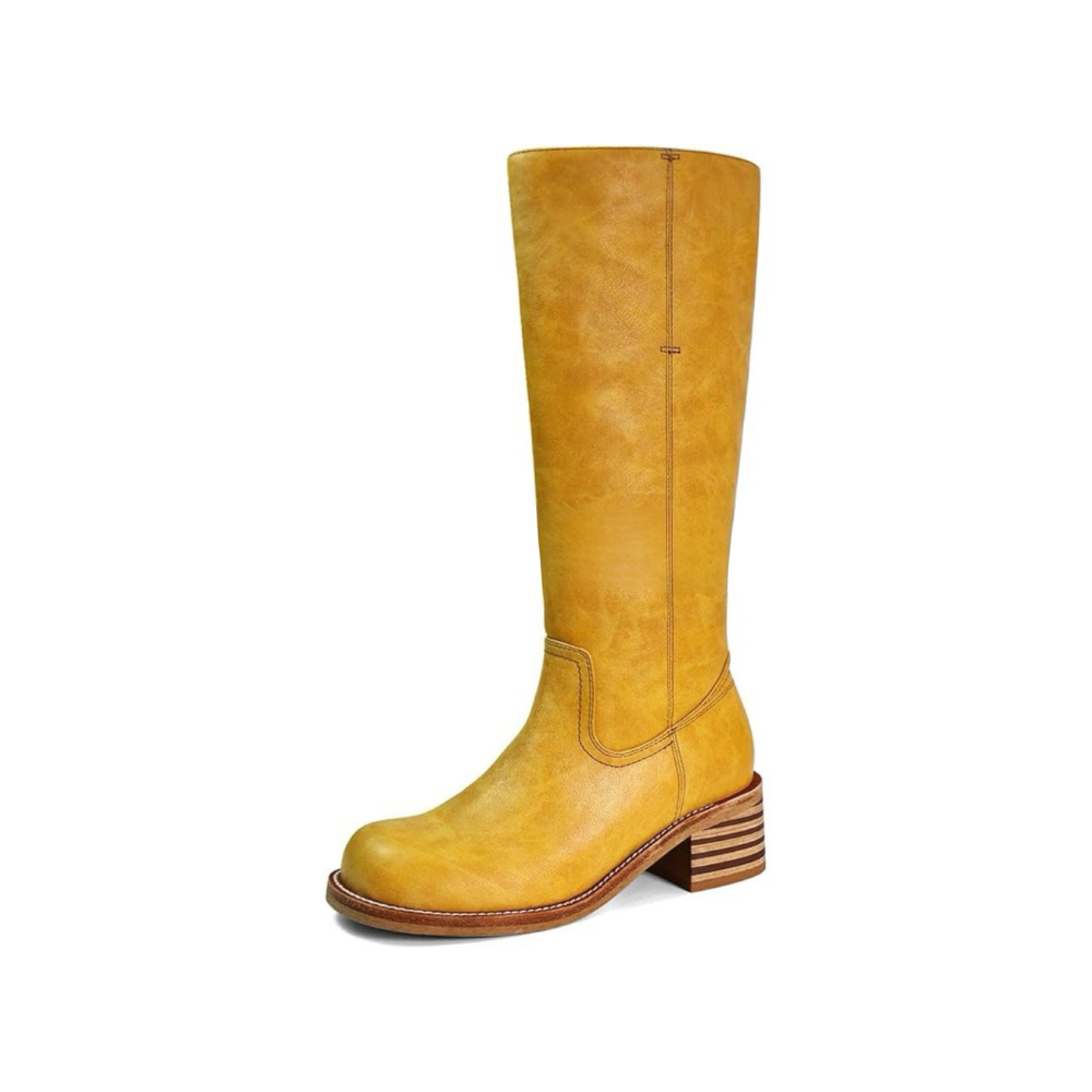 Damenstiefel aus PU in Dunkelbraun mit Blockabsatz – Elegante hohe Stiefel für Herbst und Winter