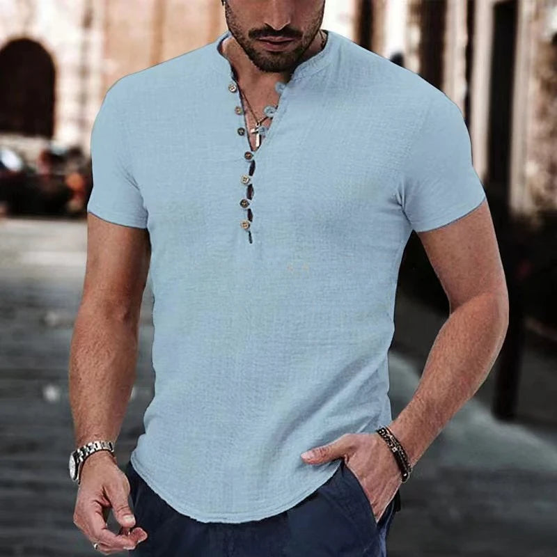 Herren Sommer Hemd Kurzarm Atmungsaktiv Halbknopf Lässiger Stil-3