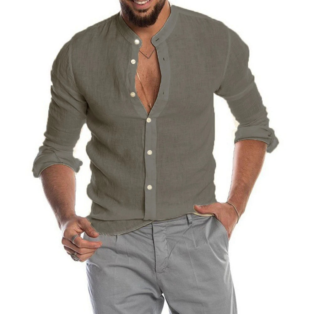 Herrenhemd Bohemian Knopfverschluss Leicht Baumwolle Casual Hemden-3