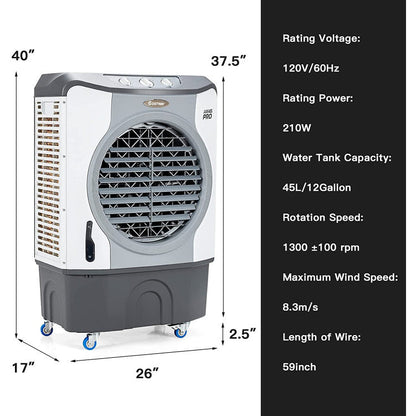 4-in-1 Industrial Evaporative Air Cooler Fan with 12 Gallon Tank and Wheels 5