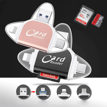 4-in-1 Kartenleser für SD und TF – USB, USB-C, Micro-USB, Lightning, Hochgeschwindigkeit 1