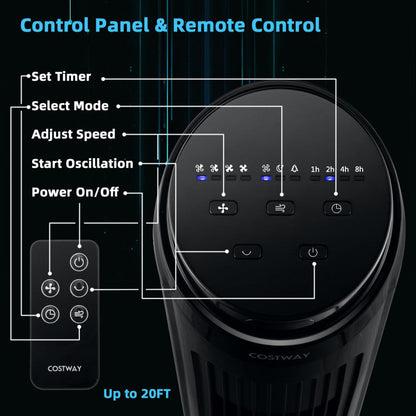 40 Inch Tower Fan with Remote 75˚ Oscillating Fan with 3 Wind Modes and 4 Wind Speeds 4