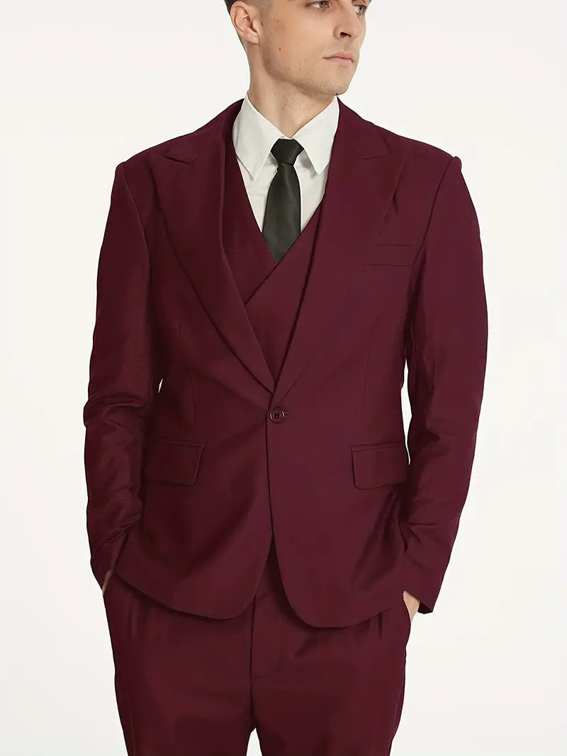 Men's Suit Black 3-Piece Size M Polyester-4