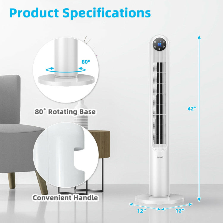 42 Inch 80 Degree Tower Fan with Smart Display Panel and Remote Control 3