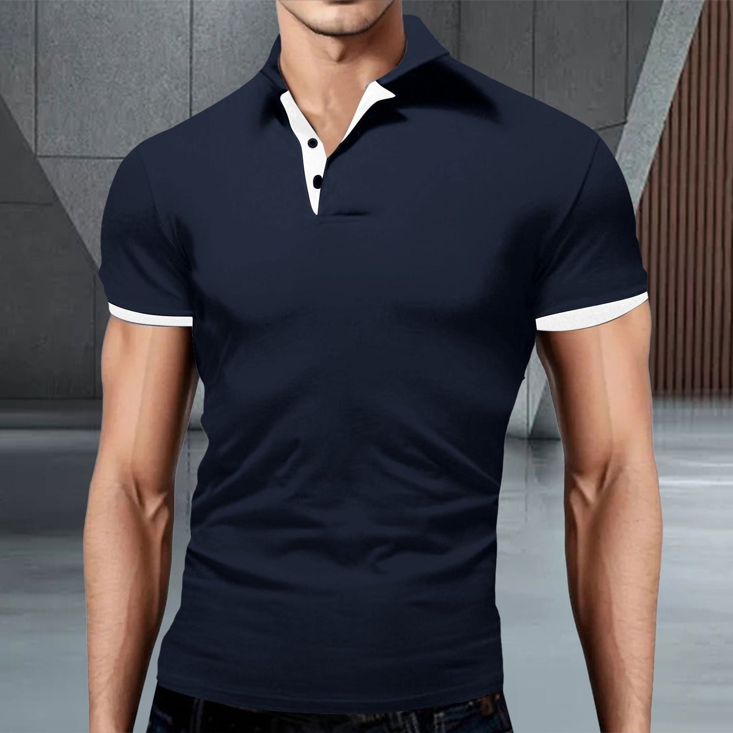 Herren Polo Shirt Schwarz Größe M Polyester-5
