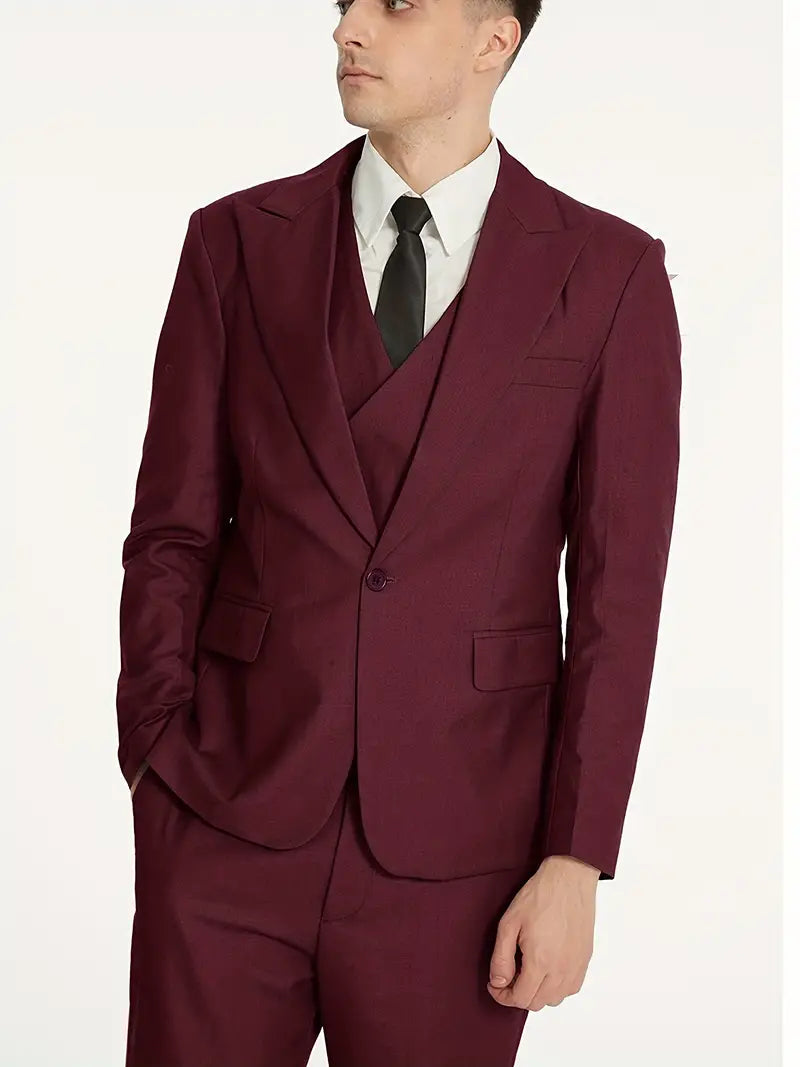 Men's Suit Black 3-Piece Size M Polyester-5