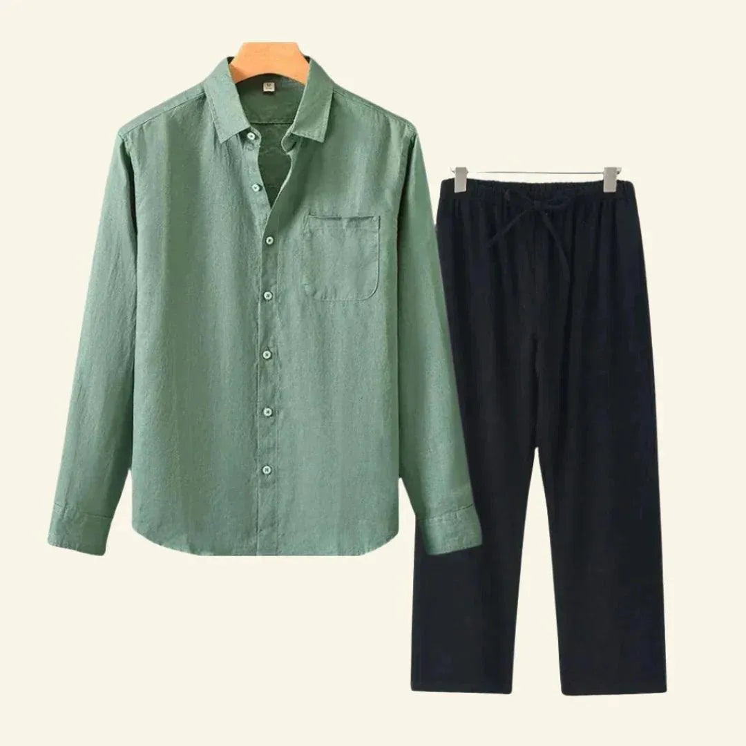 Herren Set Bluse und Hose Leinen Vielseitig für Jede Jahreszeit-5