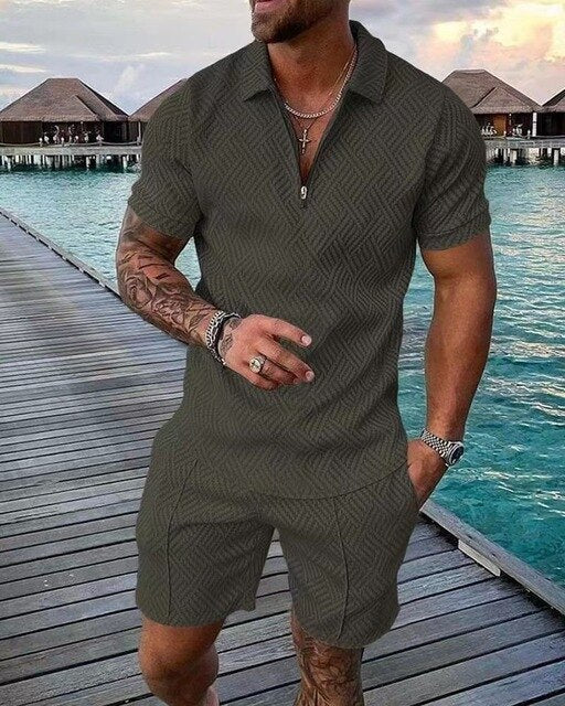 Herren Polo und Shorts Set Blau Größe L Baumwolle-4