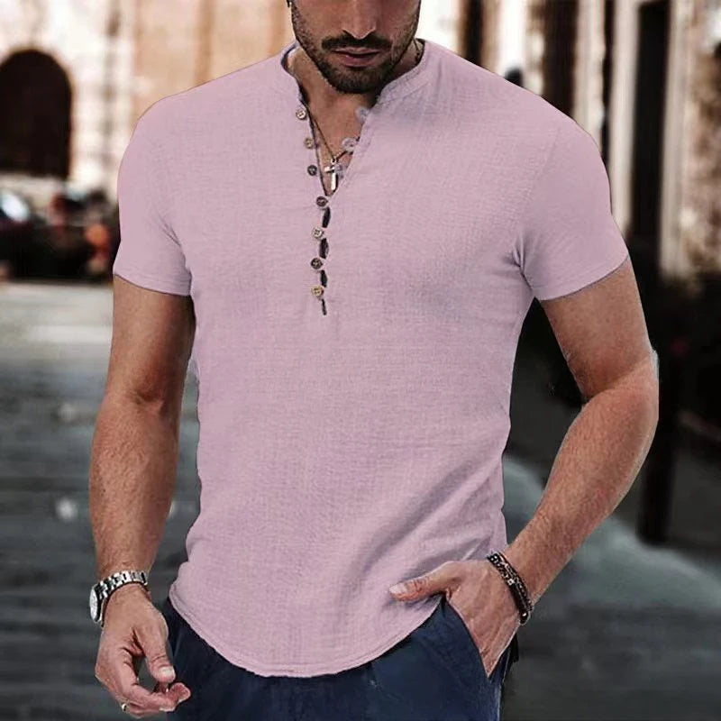 Herren Sommer Hemd Kurzarm Atmungsaktiv Halbknopf Lässiger Stil-4