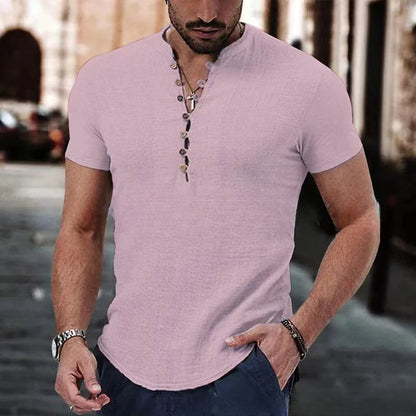 Herren Sommer Hemd Kurzarm Atmungsaktiv Halbknopf Lässiger Stil-4