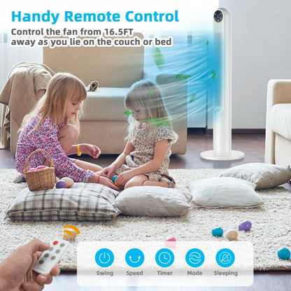 80° Rotierender Turmventilator – 107 cm Hoher Ventilator mit Fernbedienung & LED-Anzeige | Starke Luftzirkulation | Für Zuhause & Arbeitsplatz