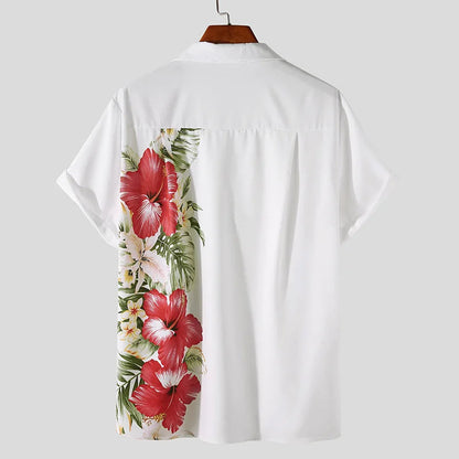 Herrenhemd Kurzarm Blumenmuster Baumwolle Sommer Hemd für lässige Outfits-4