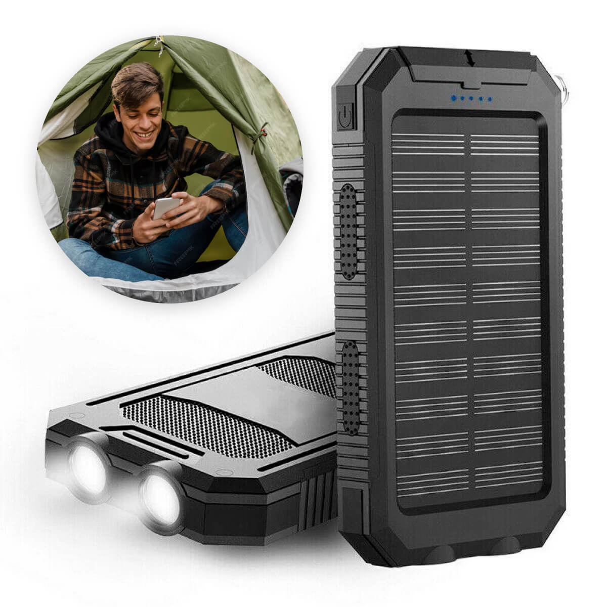 500000mAh Wasserdichte Solar-Powerbank mit Dual-USB-Anschlüssen und LED-Taschenlampe – Perfektes Ladegerät für unterwegs