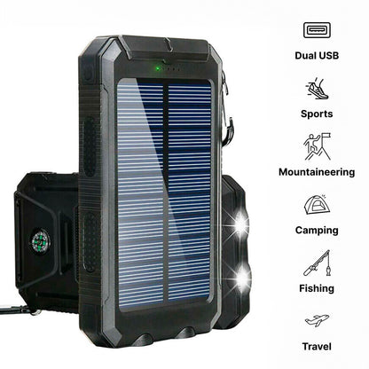 500000mAh Wasserdichte Solar-Powerbank mit Dual-USB-Anschlüssen und LED-Taschenlampe – Perfektes Ladegerät für unterwegs