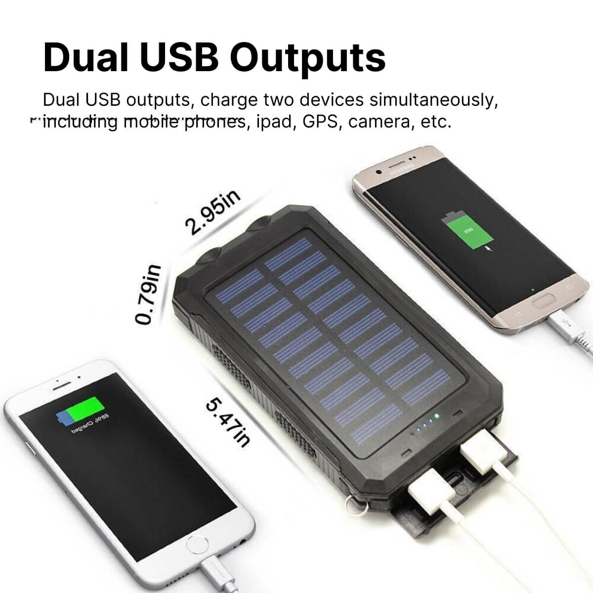 500000mAh Wasserdichte Solar-Powerbank mit Dual-USB-Anschlüssen und LED-Taschenlampe – Perfektes Ladegerät für unterwegs