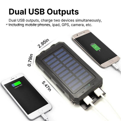 500000mAh Wasserdichte Solar-Powerbank mit Dual-USB-Anschlüssen und LED-Taschenlampe – Perfektes Ladegerät für unterwegs