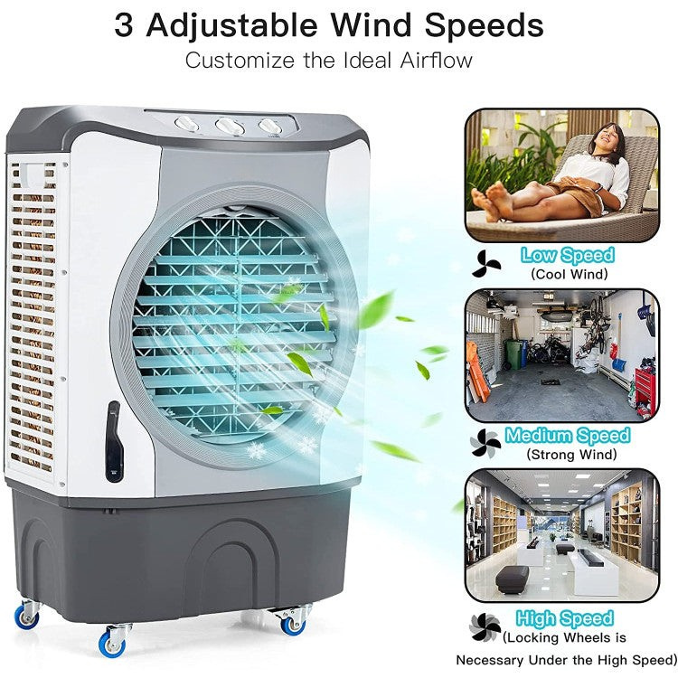 Industrial Evaporative Cooler – 4-in-1 Air Fan with 45L Water Tank & Easy-Glide Wheels | High Airflow | For Workshops & Garages