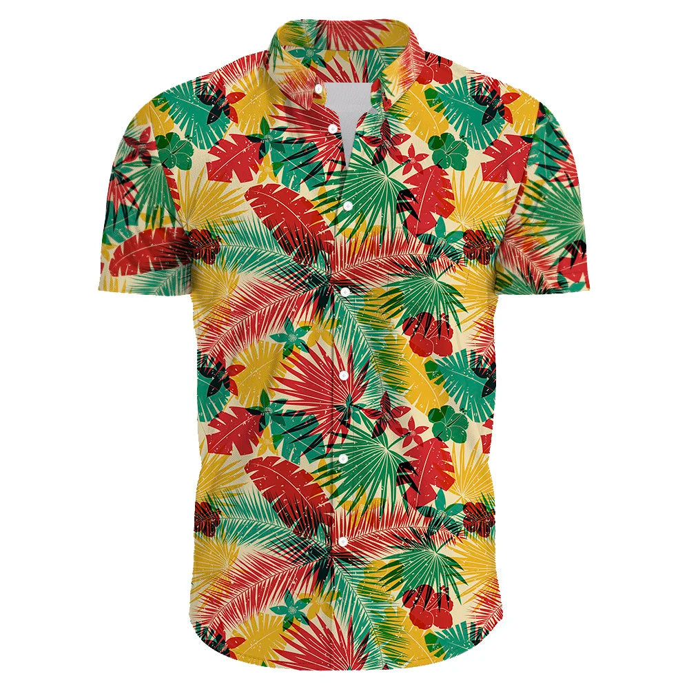 Herren Hemd Übergröße Bohemian Blumenmuster Baumwolle Sommer Hemd-4