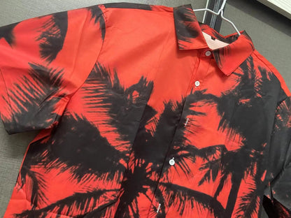 Herren Sommerhemd Schwarz Rot 3D Blumendruck Atmungsaktiv Lockere Passform-2