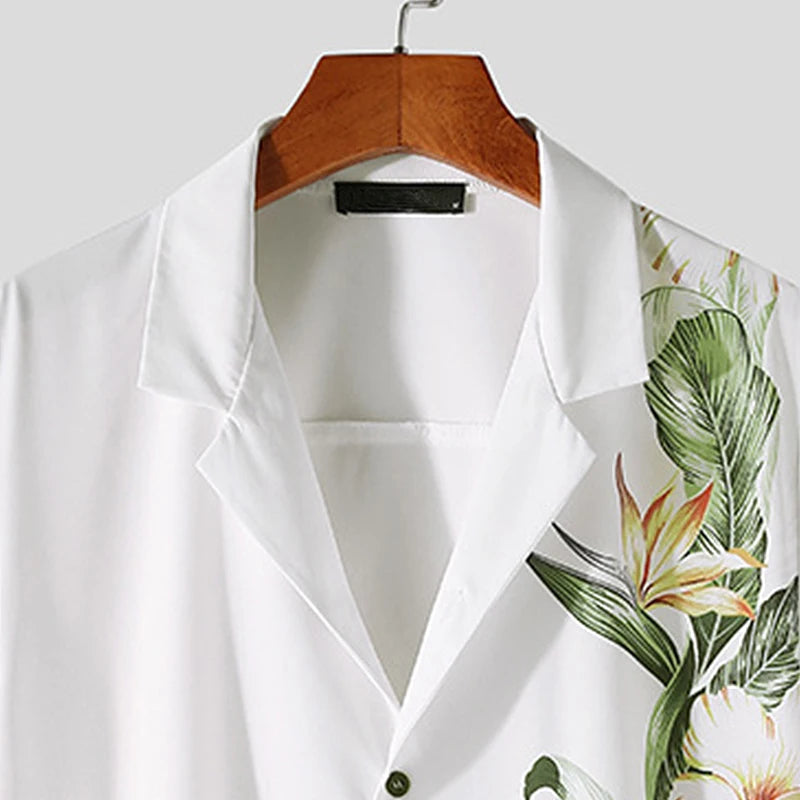Herrenhemd Kurzarm Blumenmuster Baumwolle Sommer Hemd für lässige Outfits-5