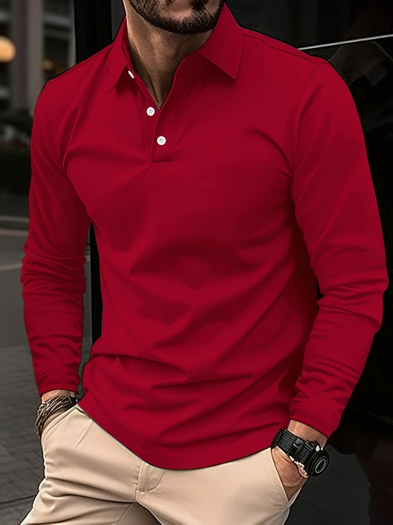 Variant image for Herren Langarm Poloshirt Schwarz Größe M Baumwolle-25