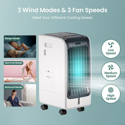 Raffreddatore d'aria portatile 110V – Ventilatore a 3 velocità con funzione timer di 8 ore – Brezza regolabile – Per casa e comfort personale
