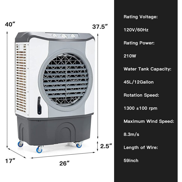 Industrial Evaporative Cooler – 4-in-1 Air Fan with 45L Water Tank & Easy-Glide Wheels | High Airflow | For Workshops & Garages