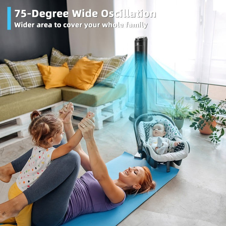 75° Oszillierender Turmventilator – 102 cm mit Fernbedienung, 3 Windmodi & 4 Geschwindigkeiten | Leise & Kraftvoll | Für Wohnzimmer & Büro