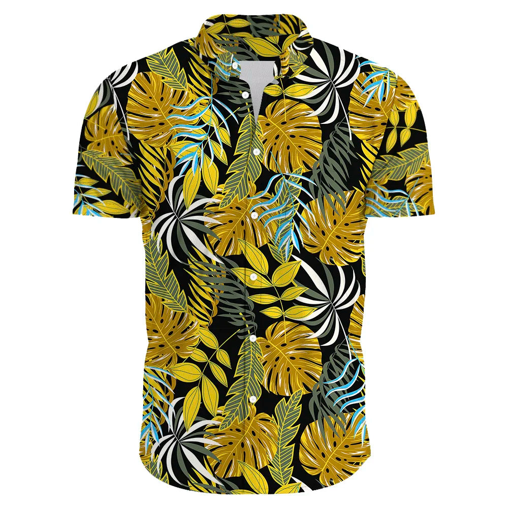 Herren Hemd Übergröße Bohemian Blumenmuster Baumwolle Sommer Hemd-5