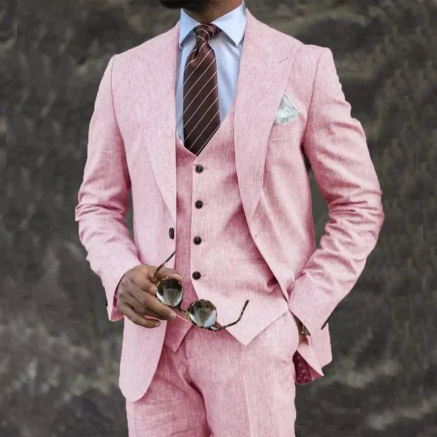 Variant image for Men's Three-Piece Suit Light Gray Size M Breathable Fabric Wedding Suit-49