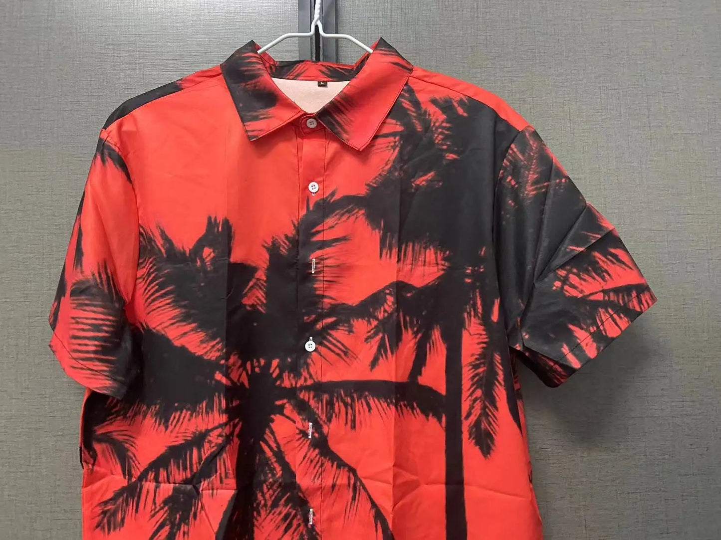 Herren Sommerhemd Schwarz Rot 3D Blumendruck Atmungsaktiv Lockere Passform-3