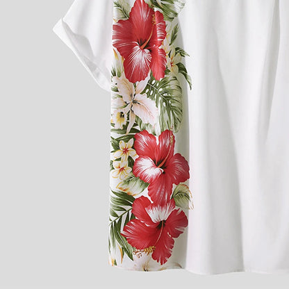 Herrenhemd Kurzarm Blumenmuster Baumwolle Sommer Hemd für lässige Outfits-6