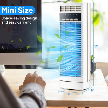 Mini ventilador de torre con oscilación – ventilador de mesa silencioso de 35 cm con temporizador y control de velocidad | refrigeración compacta | para oficina y hogar