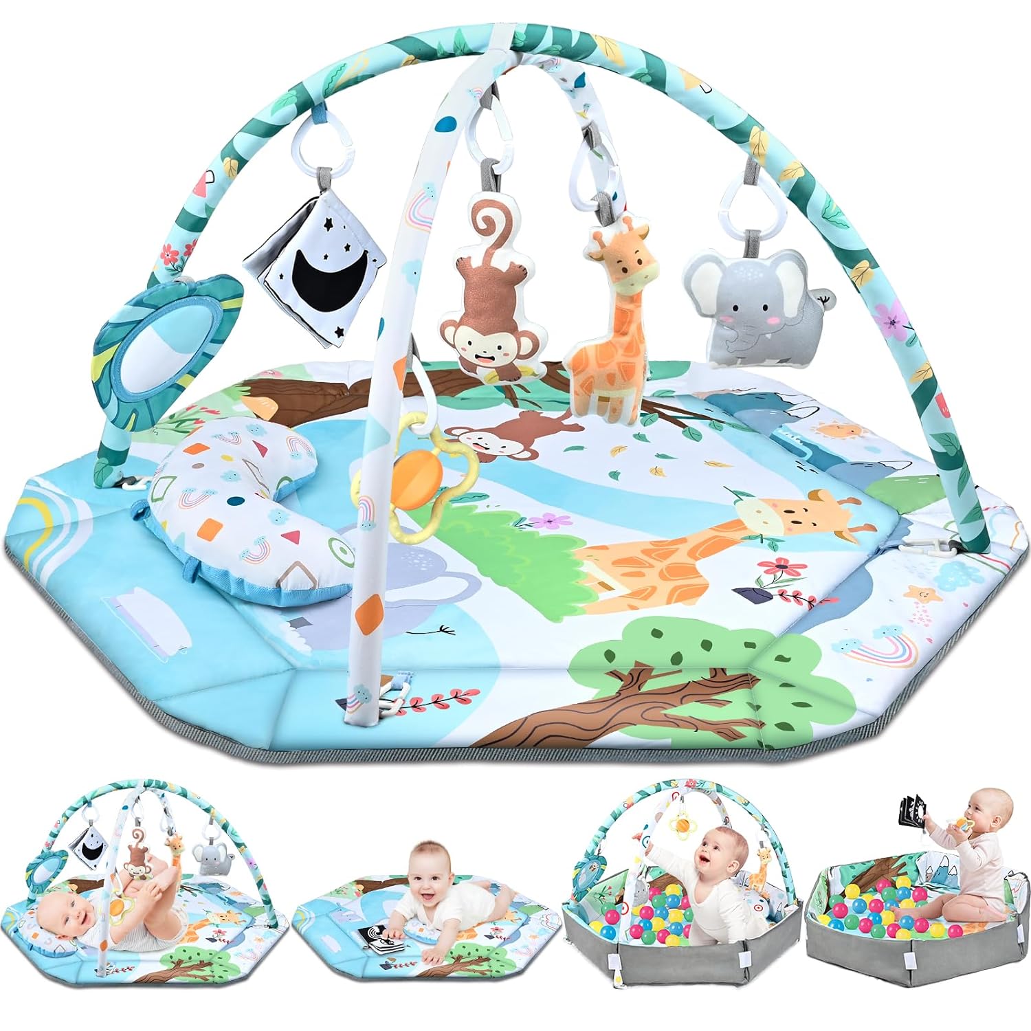 8-in-1 Babyspielteppich mit 6 Abnehmbaren Sensorischen Spielzeugen – Fördert Motorik und Sinne, Waschbar und Weich 2
