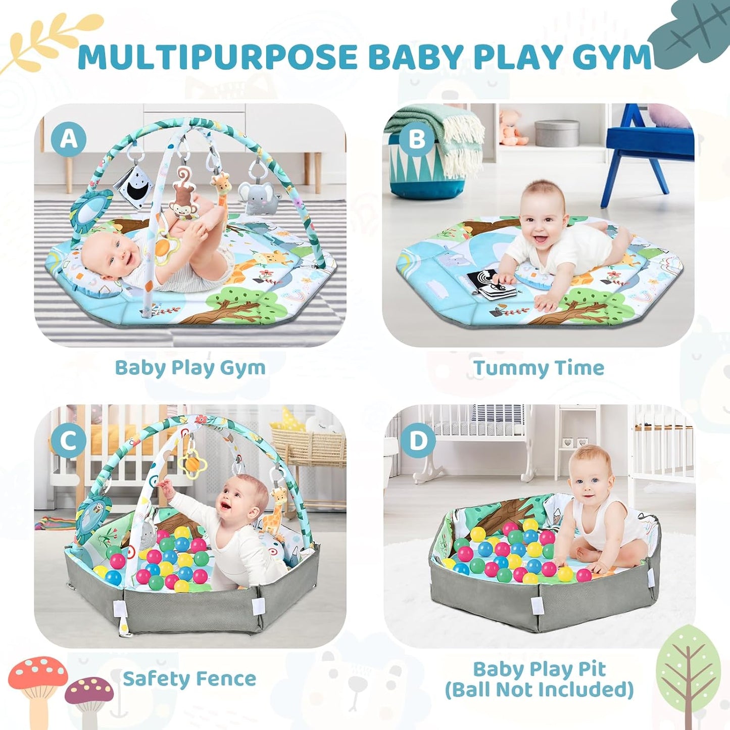 8-in-1 Babyspielteppich mit 6 Abnehmbaren Sensorischen Spielzeugen – Fördert Motorik und Sinne, Waschbar und Weich 4