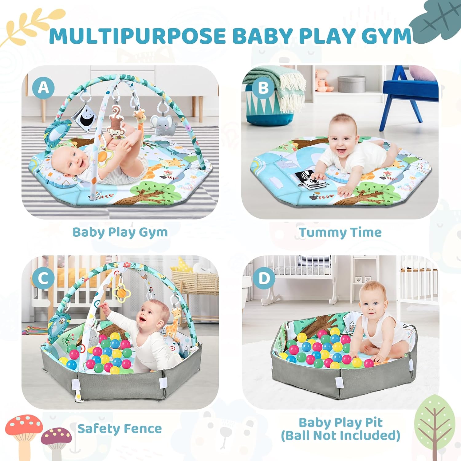 8-in-1 Babyspielteppich mit 6 Abnehmbaren Sensorischen Spielzeugen – Fördert Motorik und Sinne, Waschbar und Weich 4