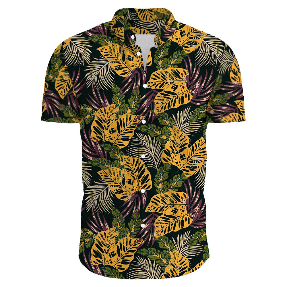 Herren Hemd Übergröße Bohemian Blumenmuster Baumwolle Sommer Hemd-6