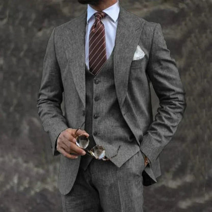 Men's Three-Piece Suit Light Gray Size M Breathable Fabric Wedding Suit-6