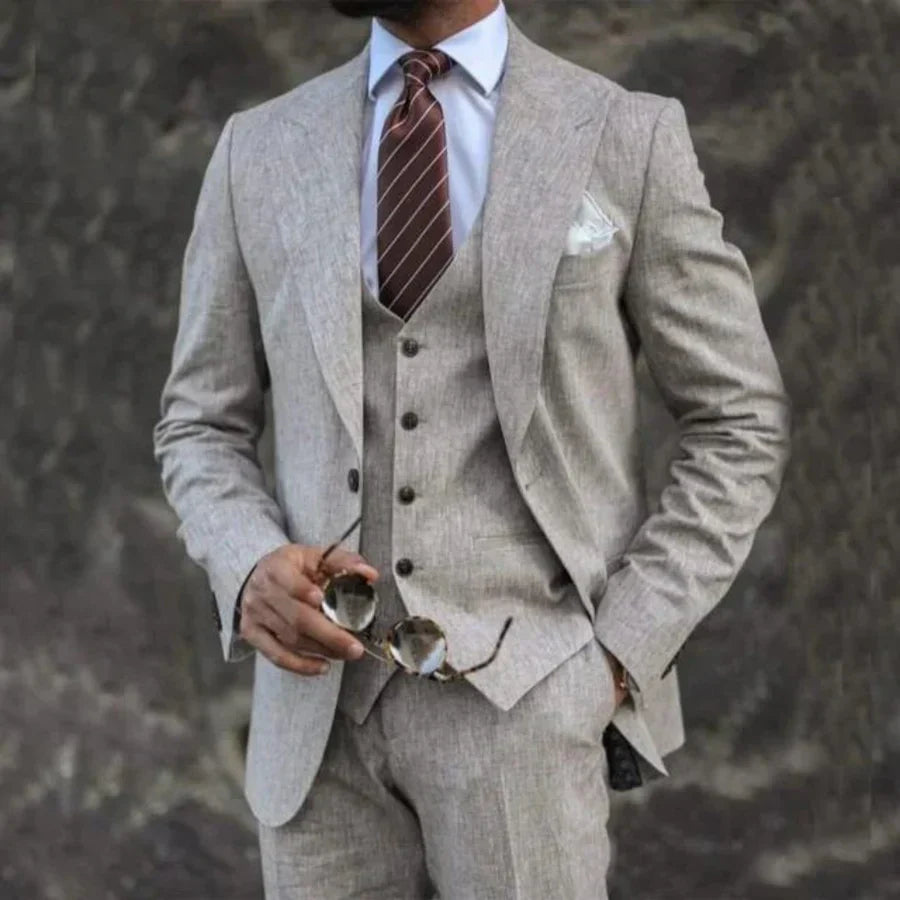 Men's Three-Piece Suit Light Gray Size M Breathable Fabric Wedding Suit-5