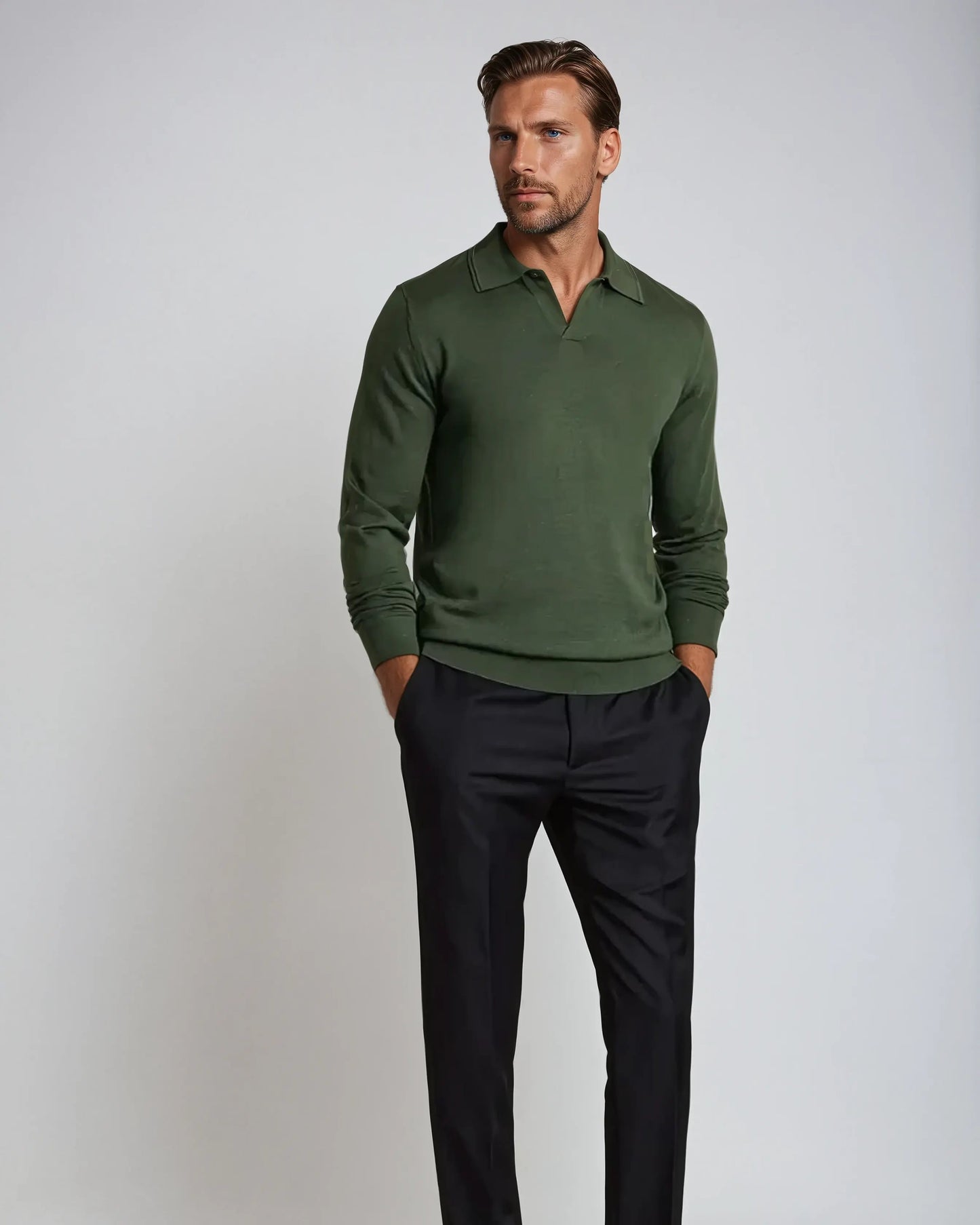 Ethan | Stylish Elegant Long Sleeve Polo Shirt 2