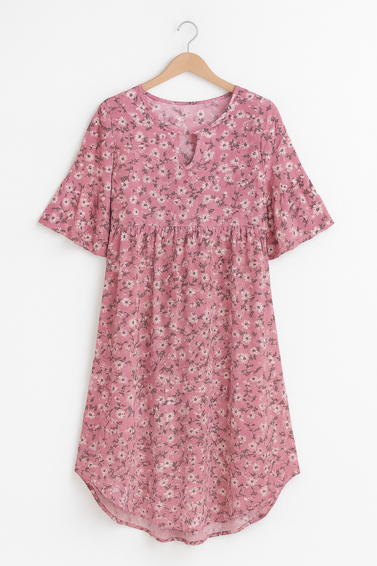 Damen Kleid Blau Größe M Polyester Festlich Blumenmuster-1