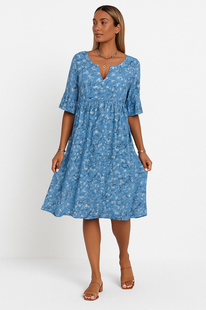 Damen Kleid Blau Größe M Polyester Festlich Blumenmuster-4