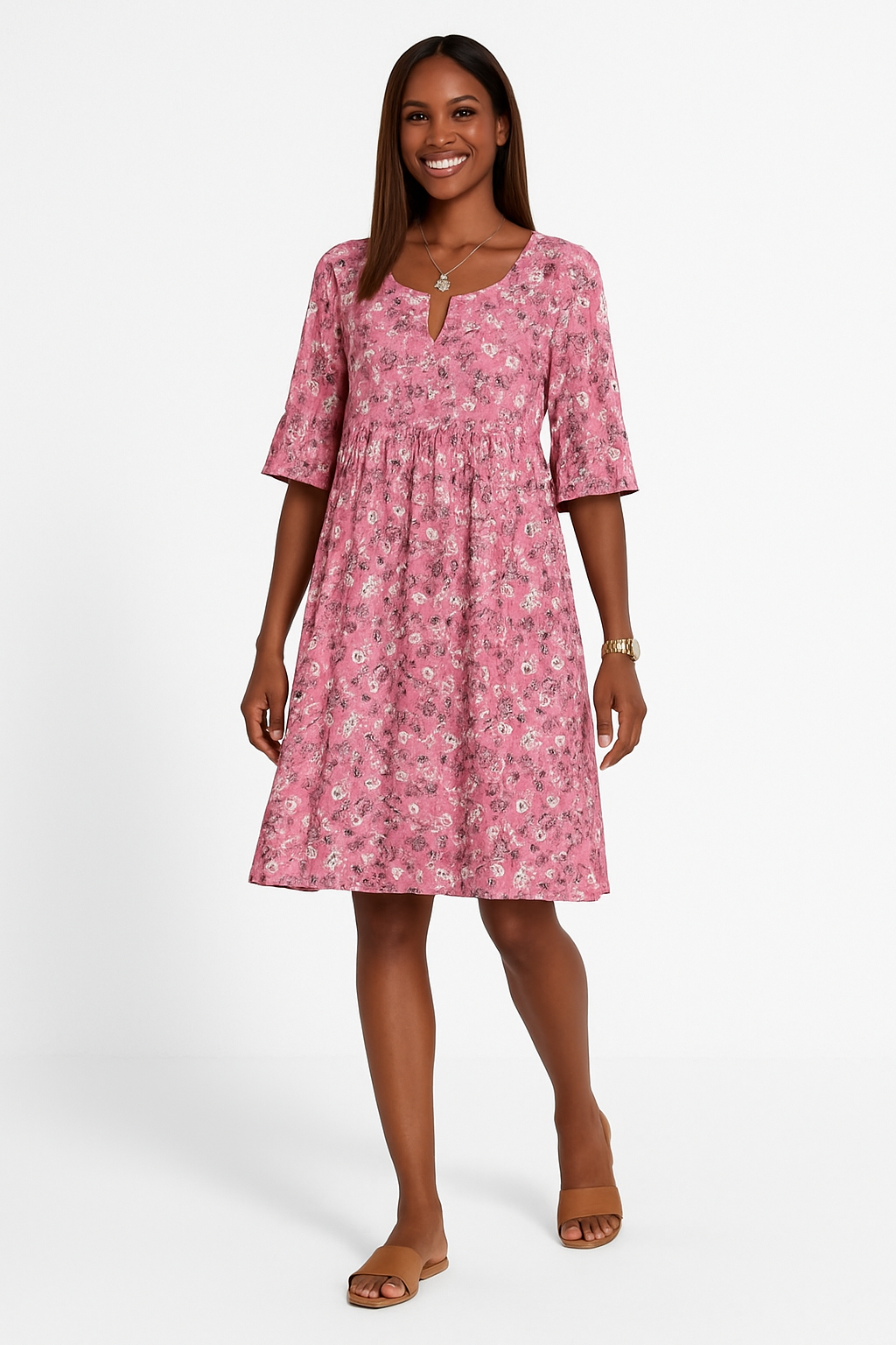 Damen Kleid Blau Größe M Polyester Festlich Blumenmuster-2