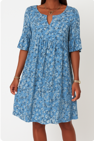 Damen Kleid Blau Größe M Polyester Festlich Blumenmuster-5