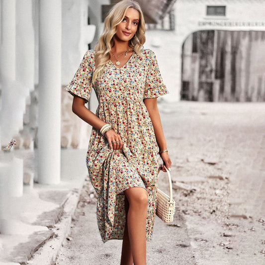 Emery - Damenkleid Blumenmidi aus Leichtem Polyester für Sommerlooks-1