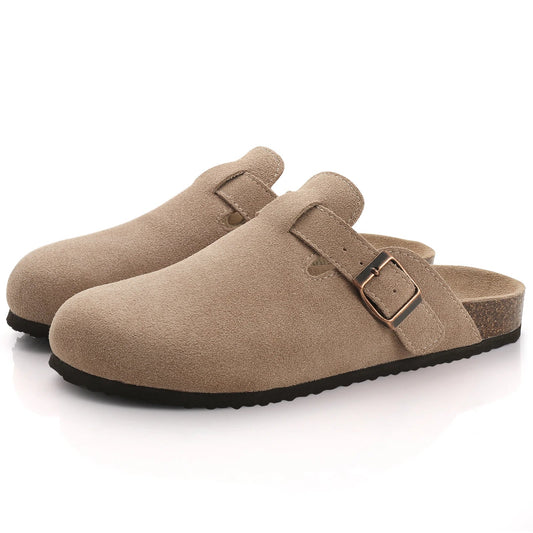 Apricot Damen-Pantoletten aus Wildleder – Stylische Schlupfschuhe mit Fußgewölbeunterstützung und Kork-Innensohle 0