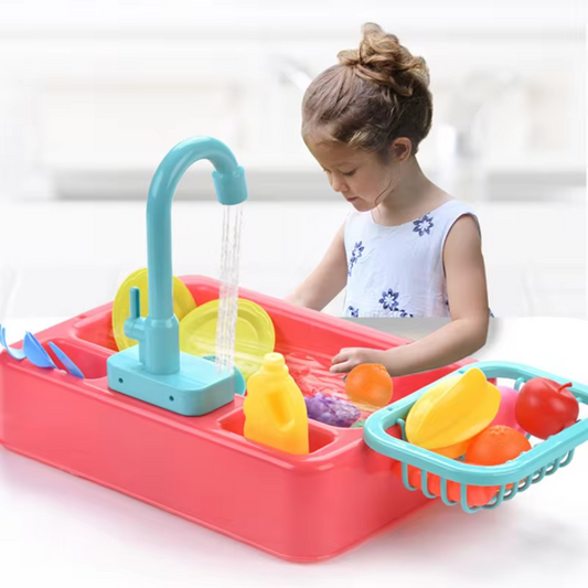 Aquaplay Spielzeug-Waschtisch mit Wasserhahn – Kreatives Lernspielzeug für Kinder ab 3 Jahren mit Geschirr und Gemüse 0